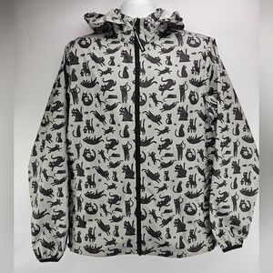 Johnny Cupcakes Black Cat Print Lightweight Windbreaker Hooded Jacket Men's M